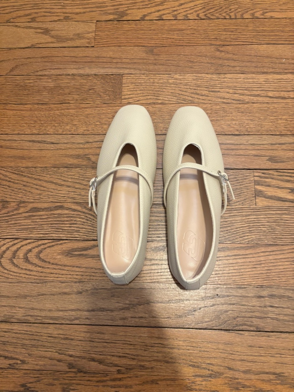 SHEIN Cream Textured Mary Jane Flats